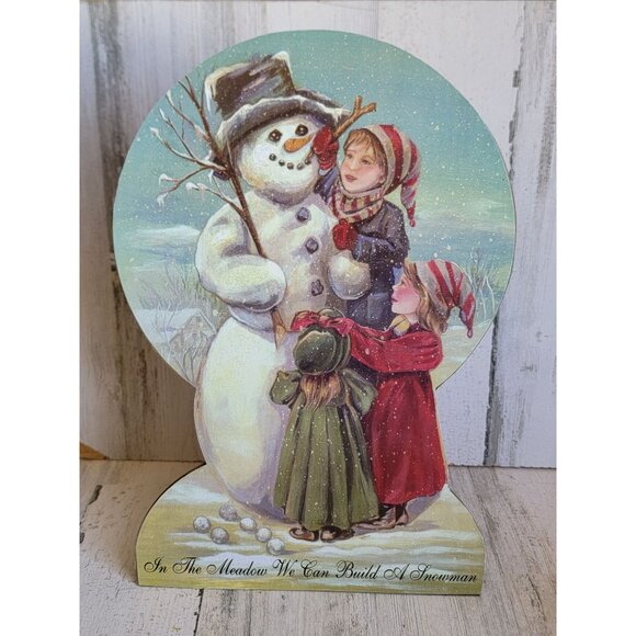 Vintage wooden Snowman Victorian kid building xmas figure decor - Picture 4 of 6